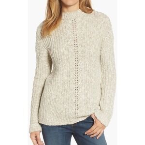 Lucky Brand Womens Open‎ Stitch Tunic Length  Sweater Side Slits Marled Beige S